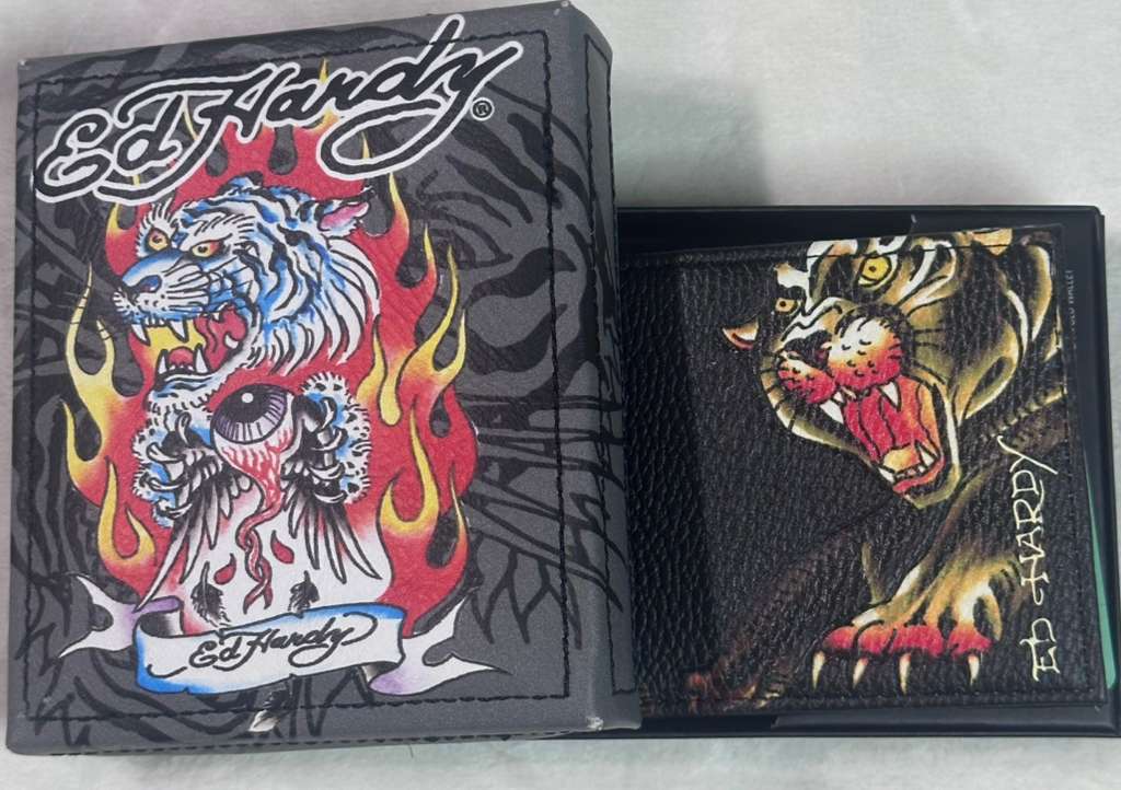 Cartera Ed Hardy Tigre Bifold Negra Original - Hombre