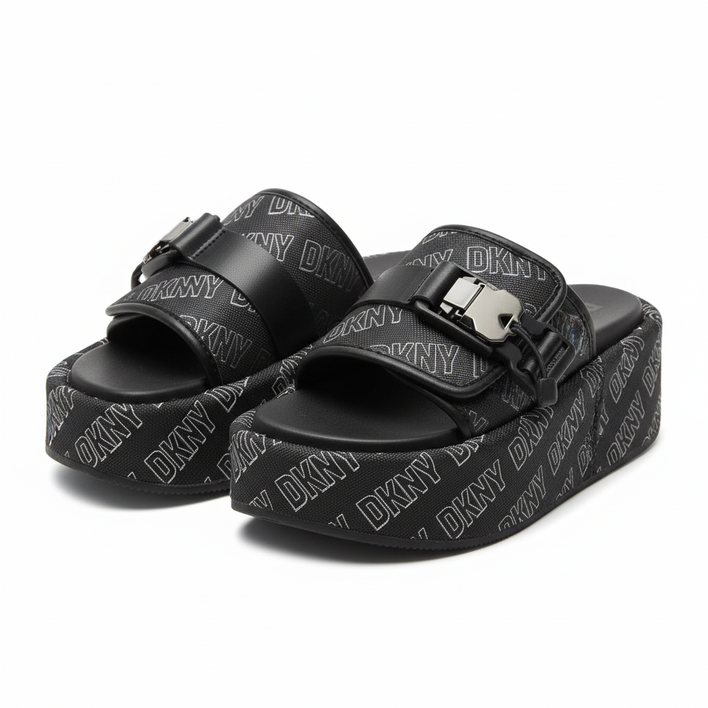 Sandalias DKNY Platform Monograma Negro Original - Mujer