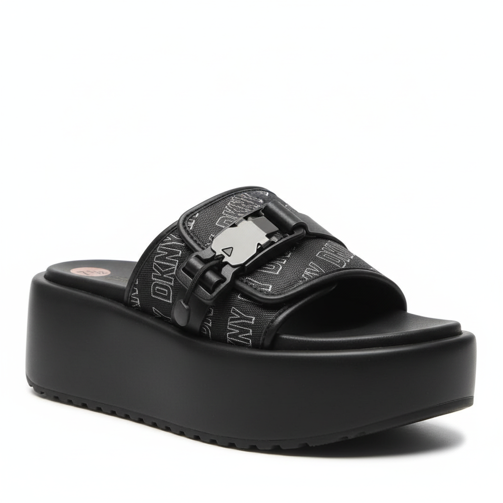 Sandalias DKNY Platform Monograma Negro Original - Mujer